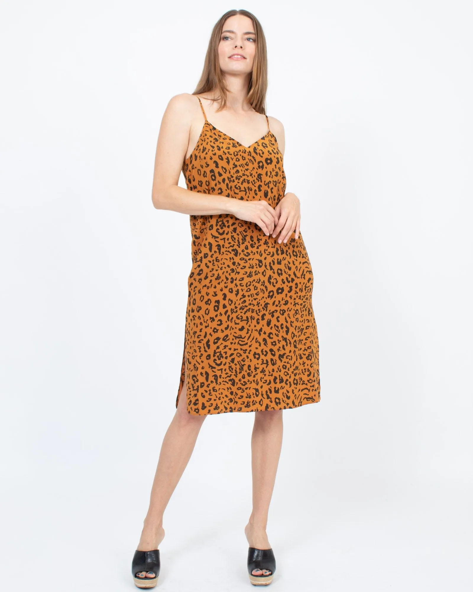 Leopard Print Sleeveless Petite Midi Slip Dress