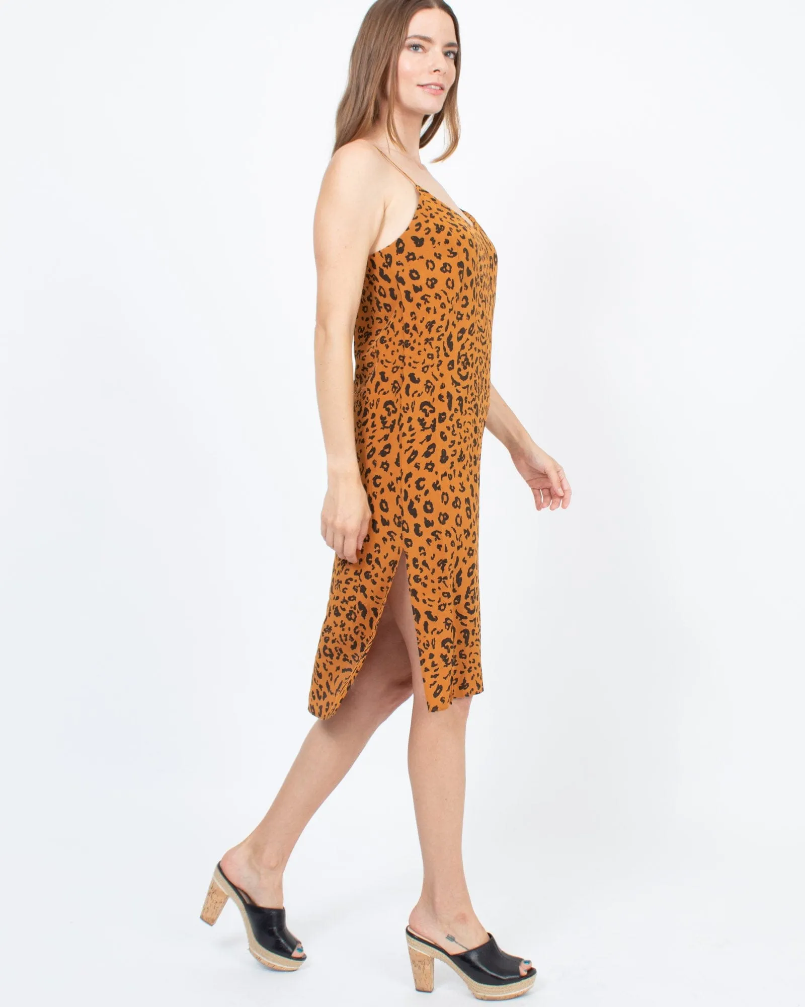 Leopard Print Sleeveless Petite Midi Slip Dress