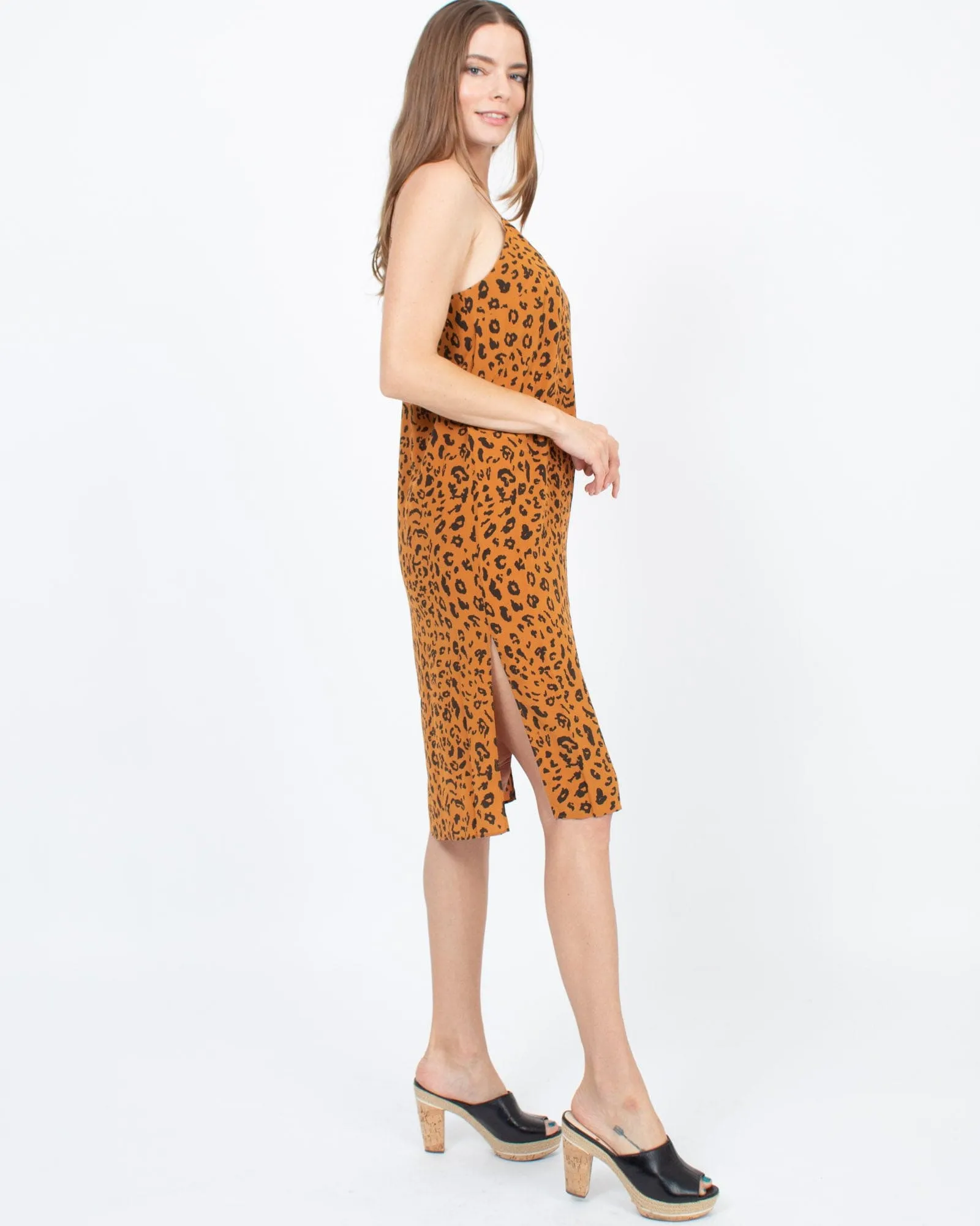 Leopard Print Sleeveless Petite Midi Slip Dress