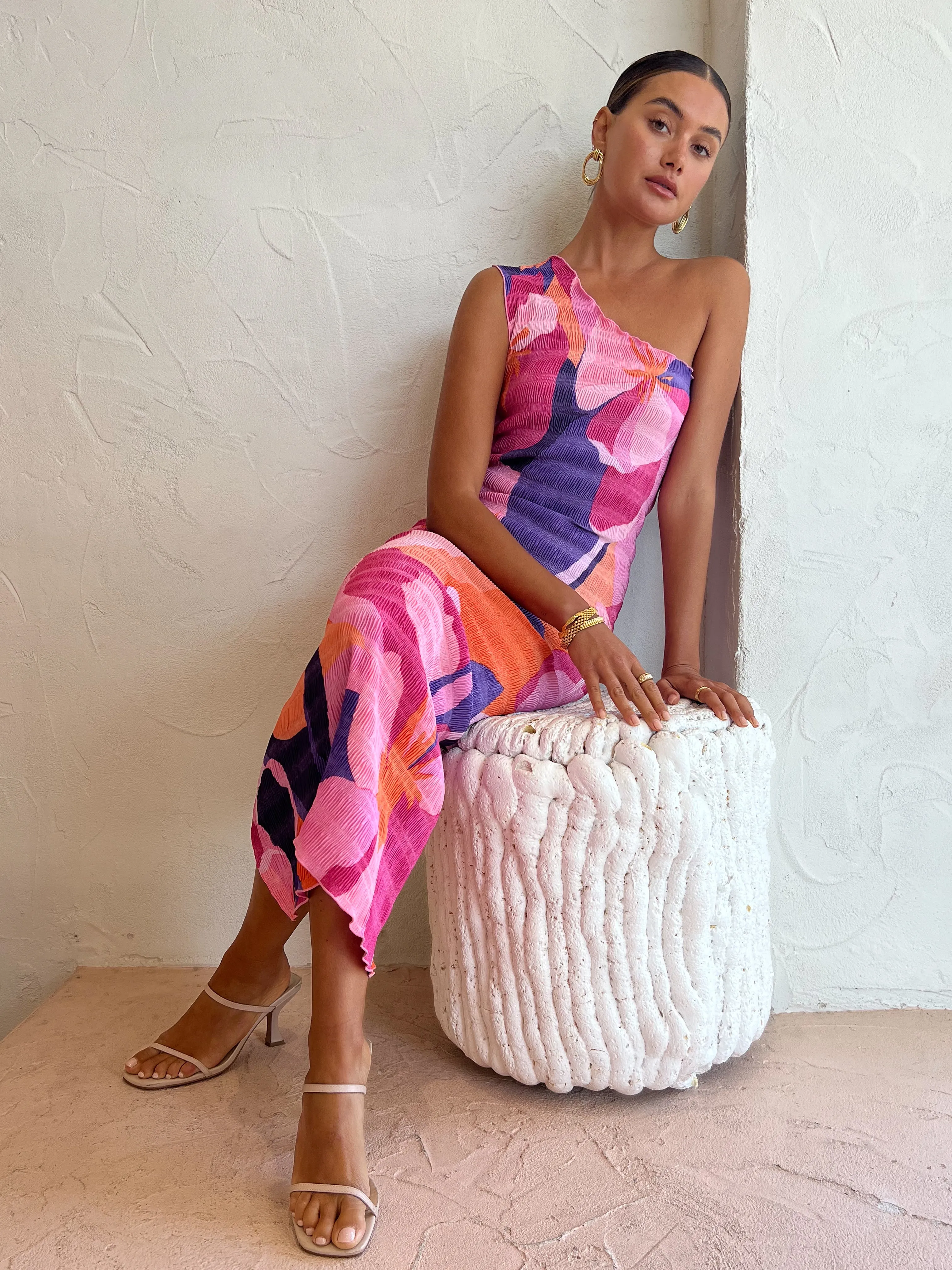 Lidee Gigi Smocking Gown in Capri Print Pink