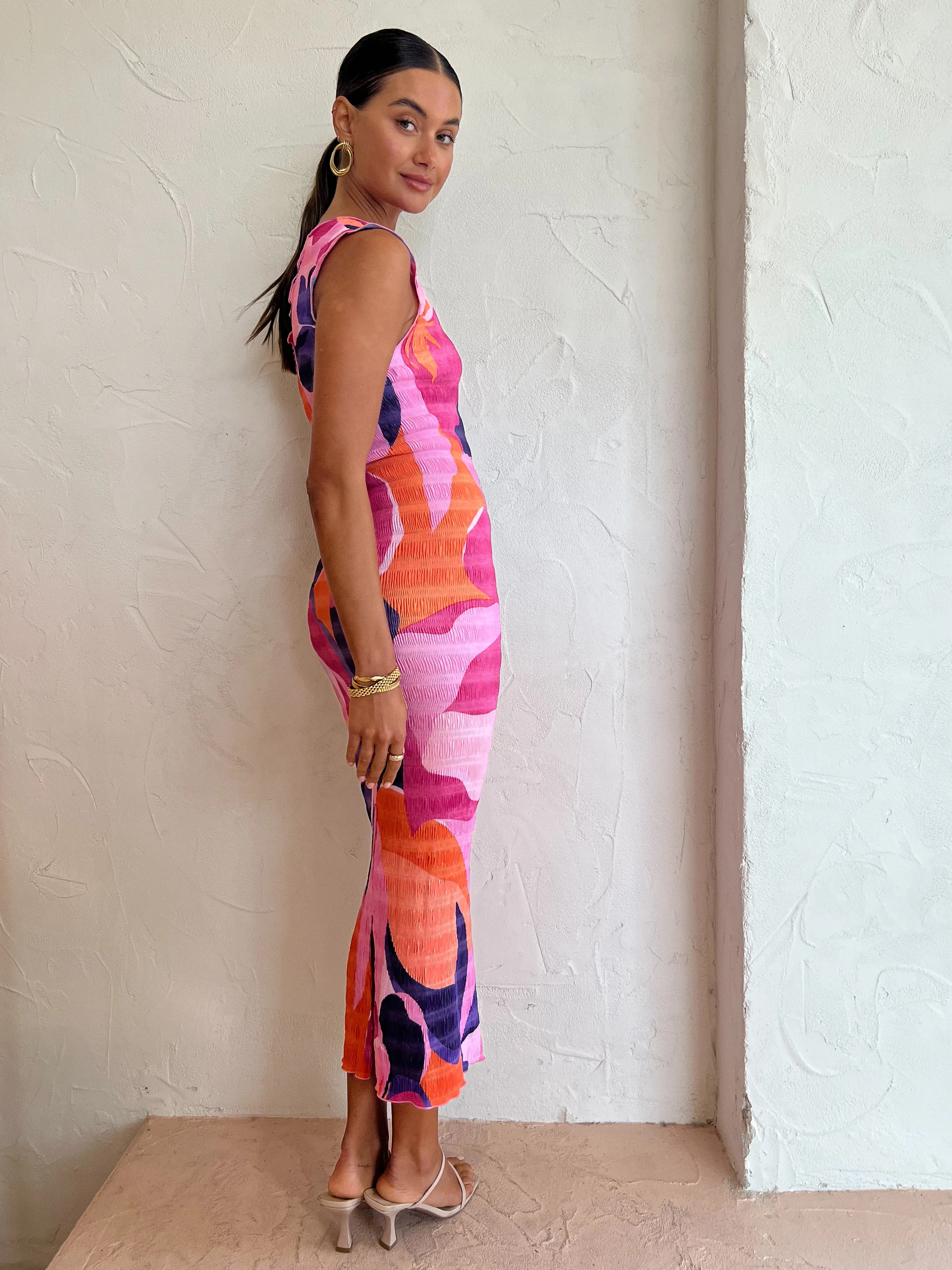 Lidee Gigi Smocking Gown in Capri Print Pink