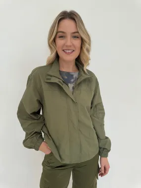 Linda Nylon Cropped Windbreaker - Moss