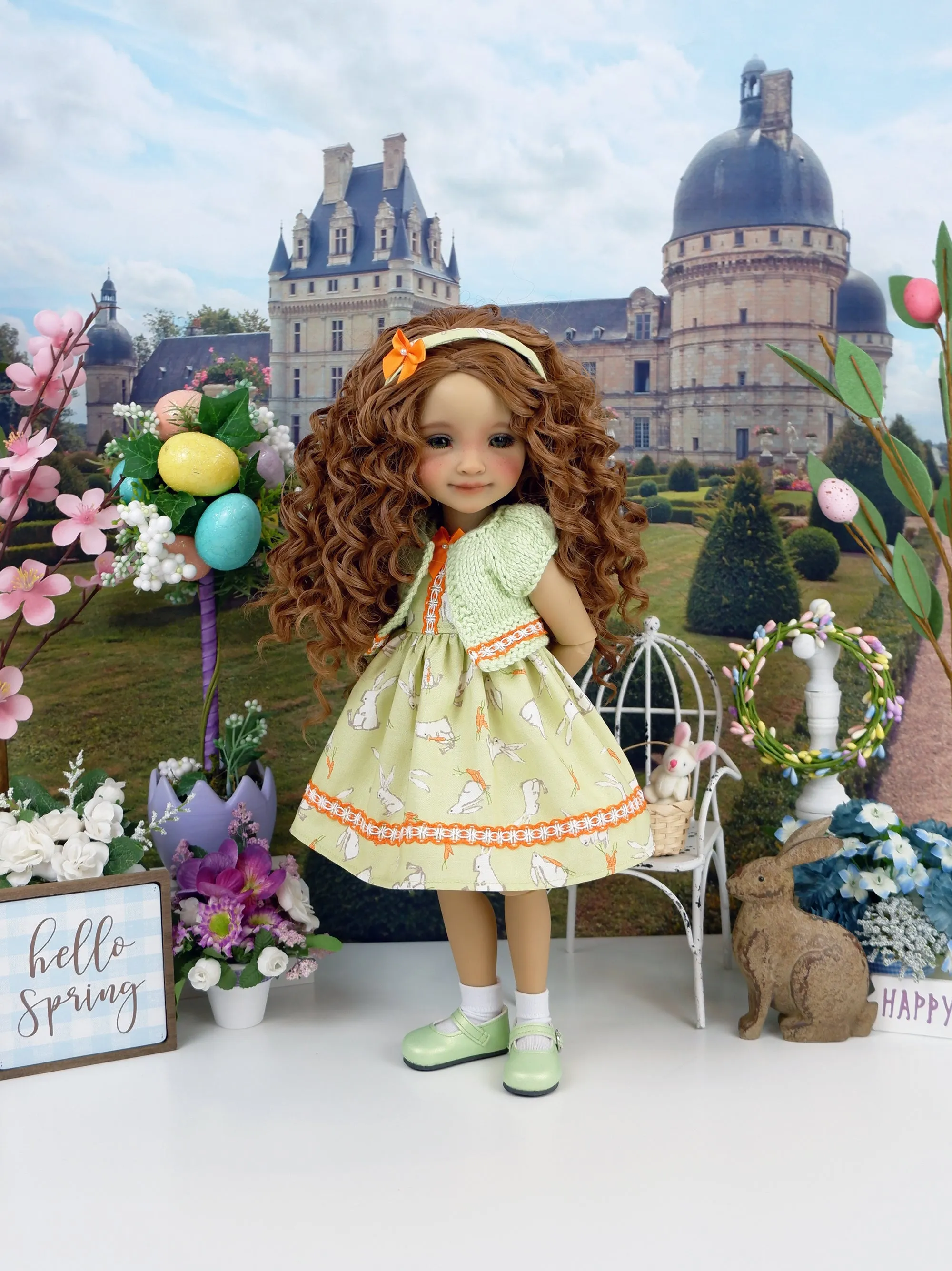 Little Garden Bunny - dress and sweater with shoes for Ruby Red Fashion Friends doll