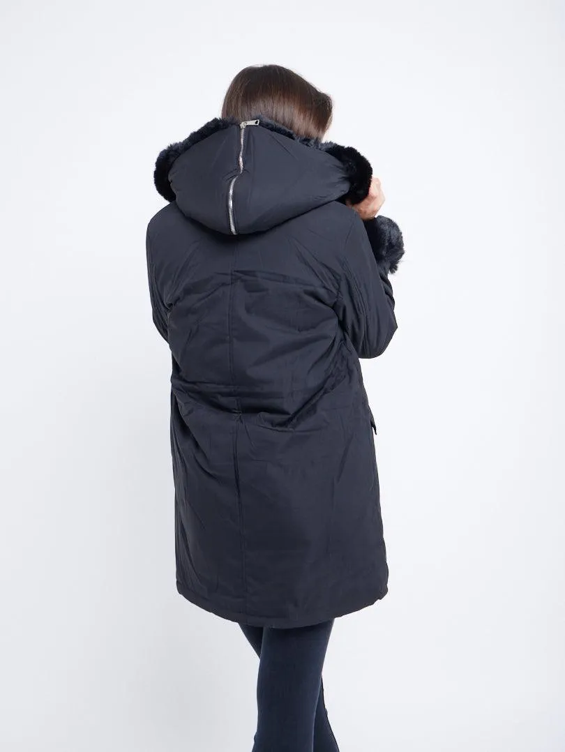 Manteau à capuche finition fourrure