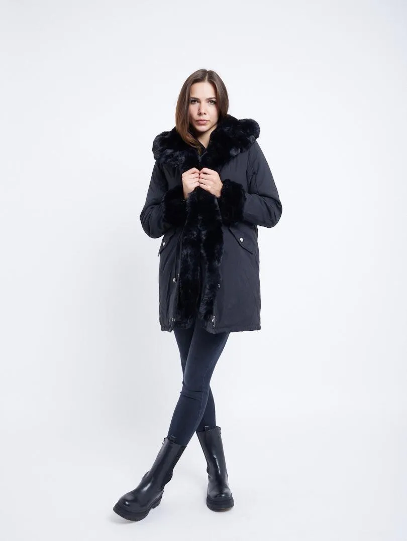 Manteau à capuche finition fourrure
