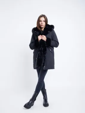 Manteau à capuche finition fourrure
