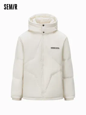 Men's white short thick down jacket
