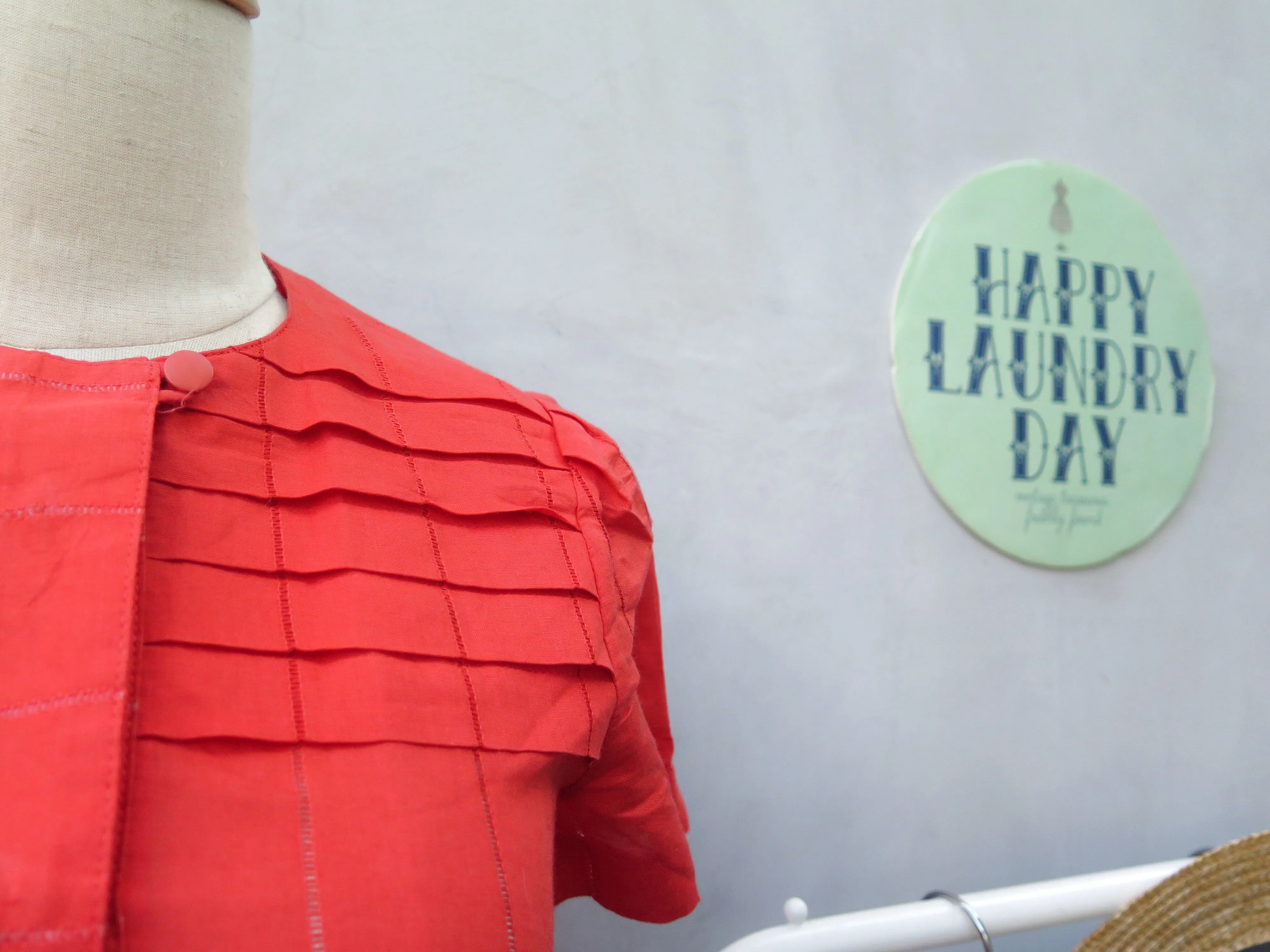 Meredith | Vintage vermillion orange red 1950s plain cotton dress with 2 large pockets