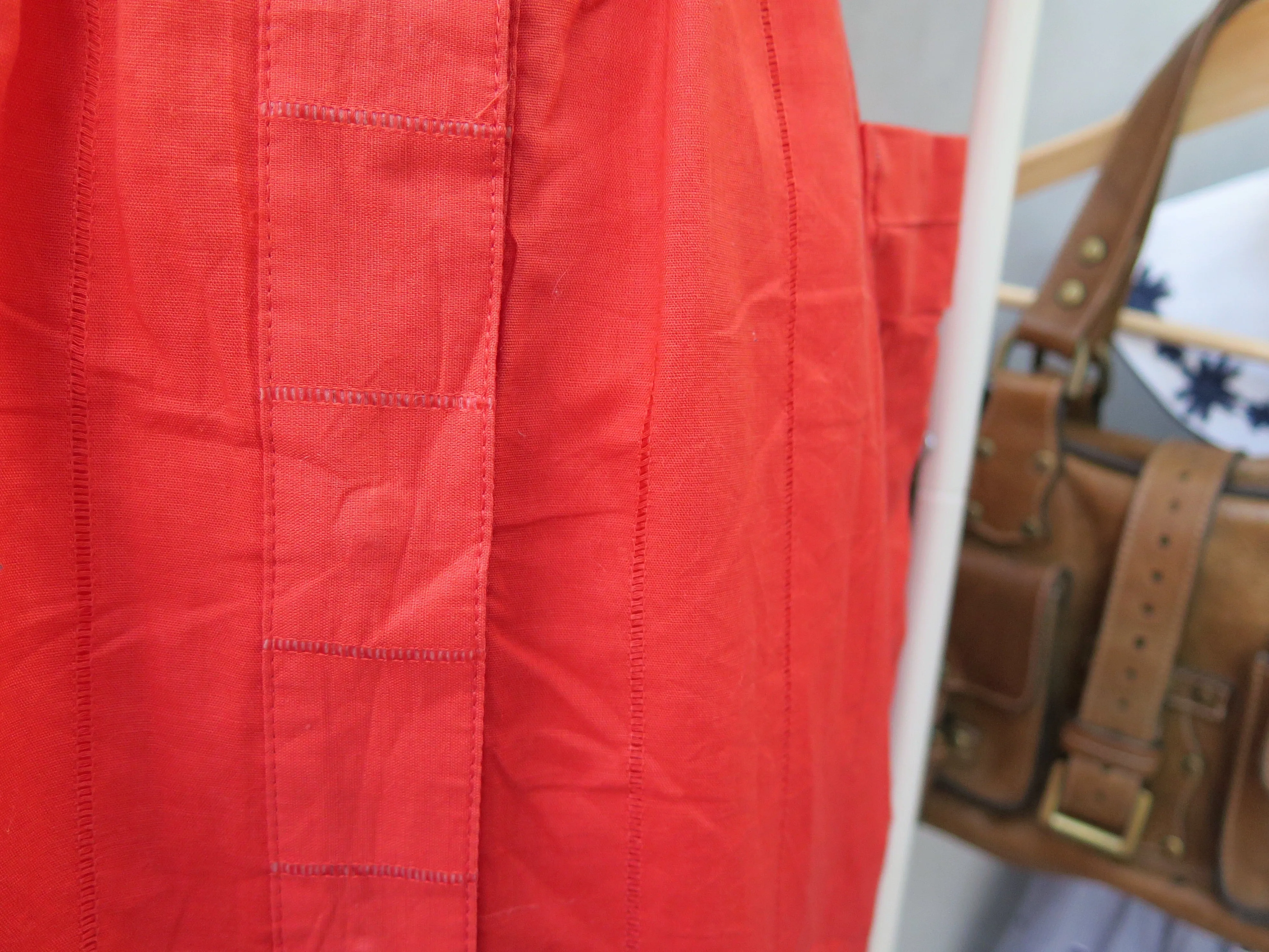 Meredith | Vintage vermillion orange red 1950s plain cotton dress with 2 large pockets