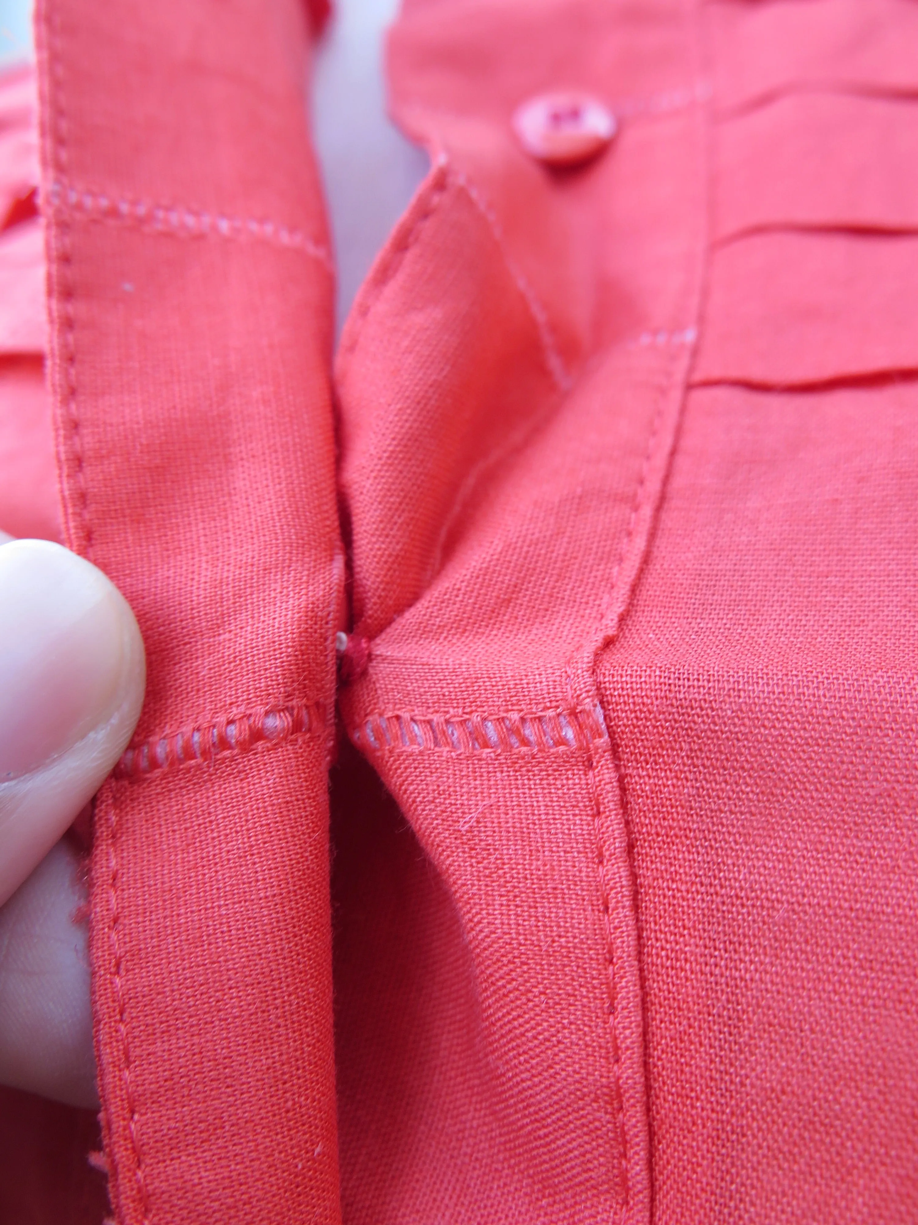 Meredith | Vintage vermillion orange red 1950s plain cotton dress with 2 large pockets