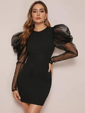 Mesh Leg-of-mutton Sleeve Bodycon Dress