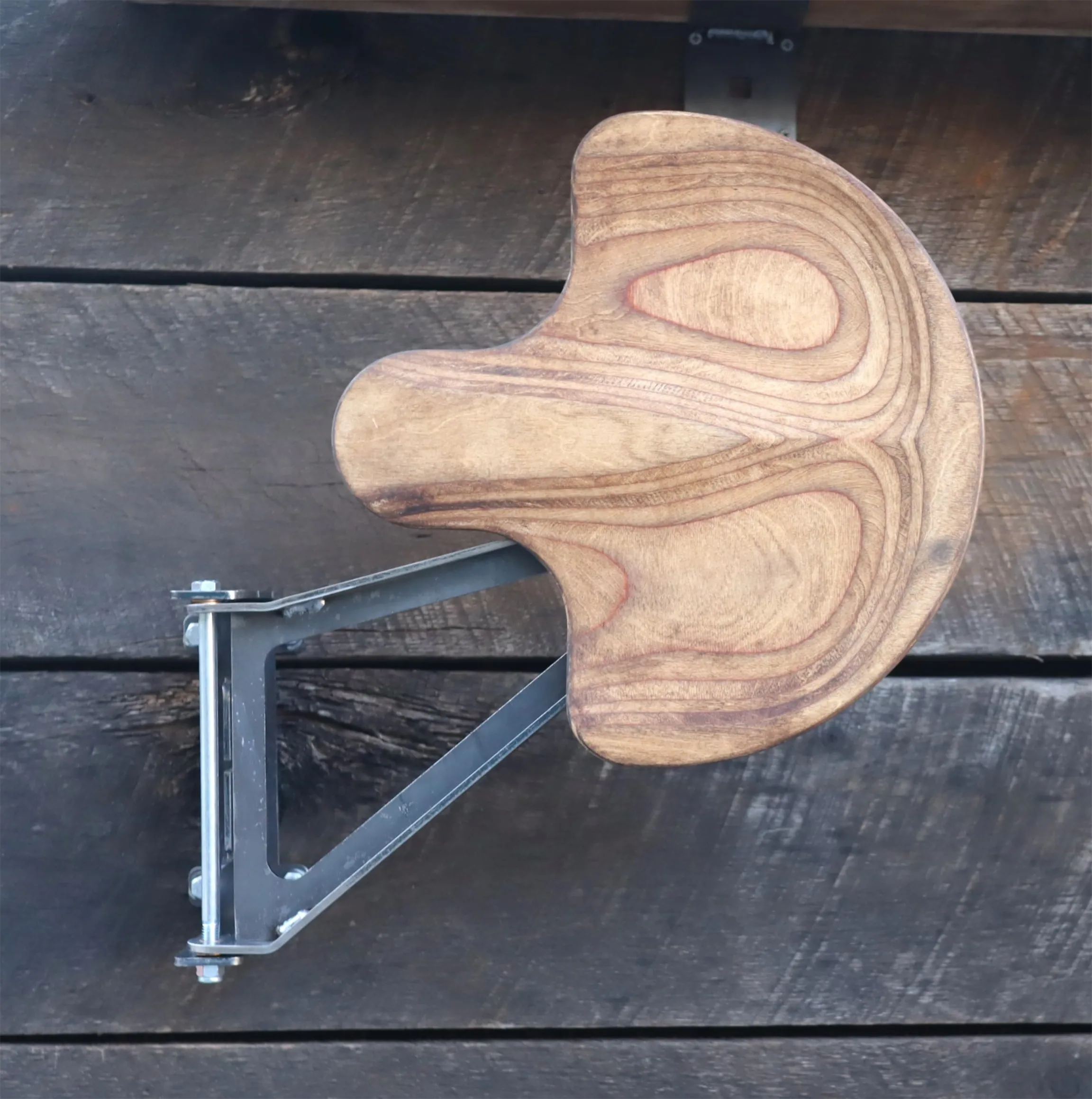 Metal Swing Away Bar Stool With Wooden Seat - Round Seat or Tractor Seat - 12.5" Swing Arm - Open Design - Minimalist