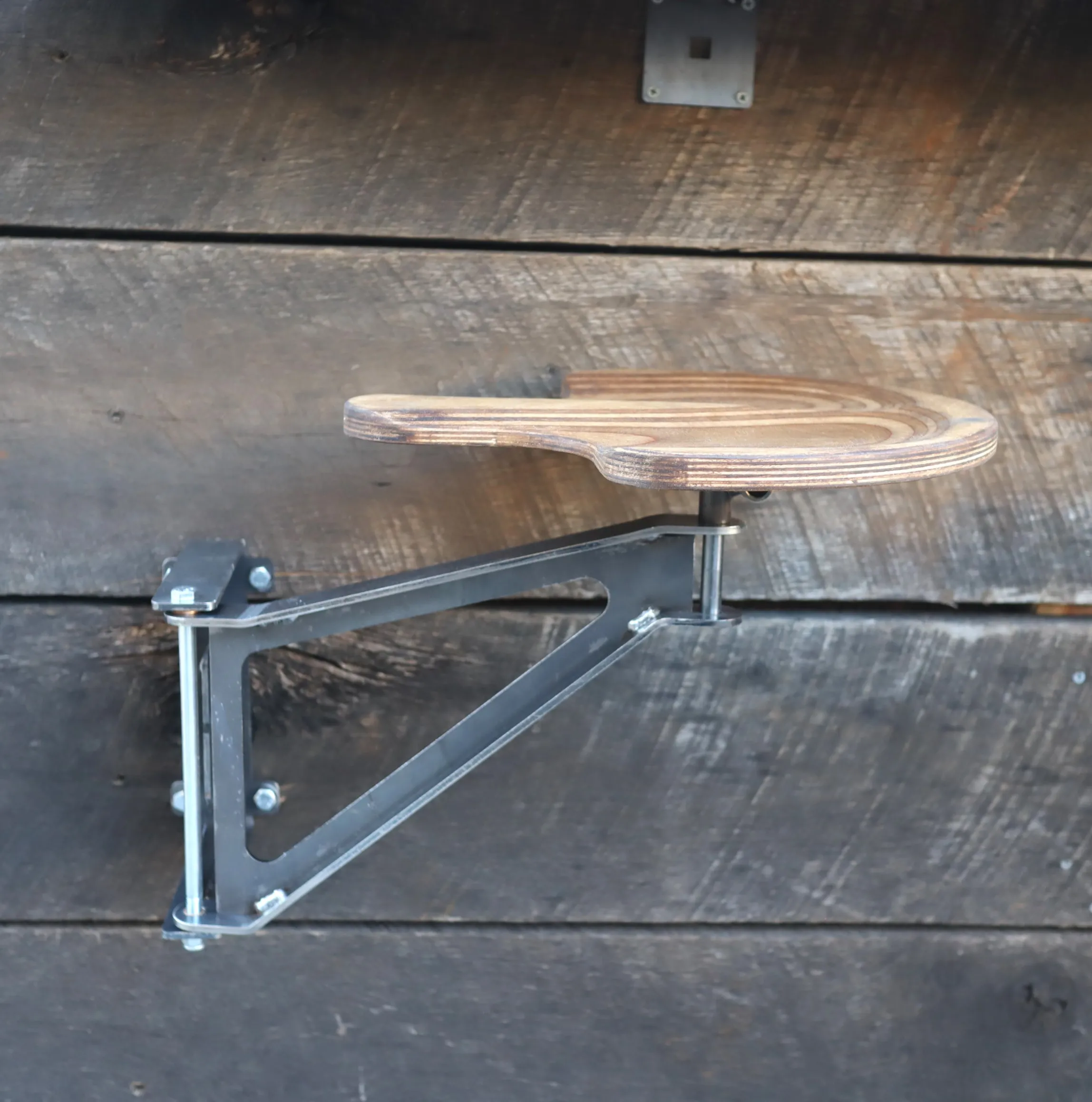 Metal Swing Away Bar Stool With Wooden Seat - Round Seat or Tractor Seat - 12.5" Swing Arm - Open Design - Minimalist