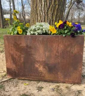 Metal Trough Planter - 30" x 12" x 18" Large Rectangular Planter - 18" Deep Perennial Planter Pot - Raw Steel Will Develop Natural Rusty Patina - Minimalist