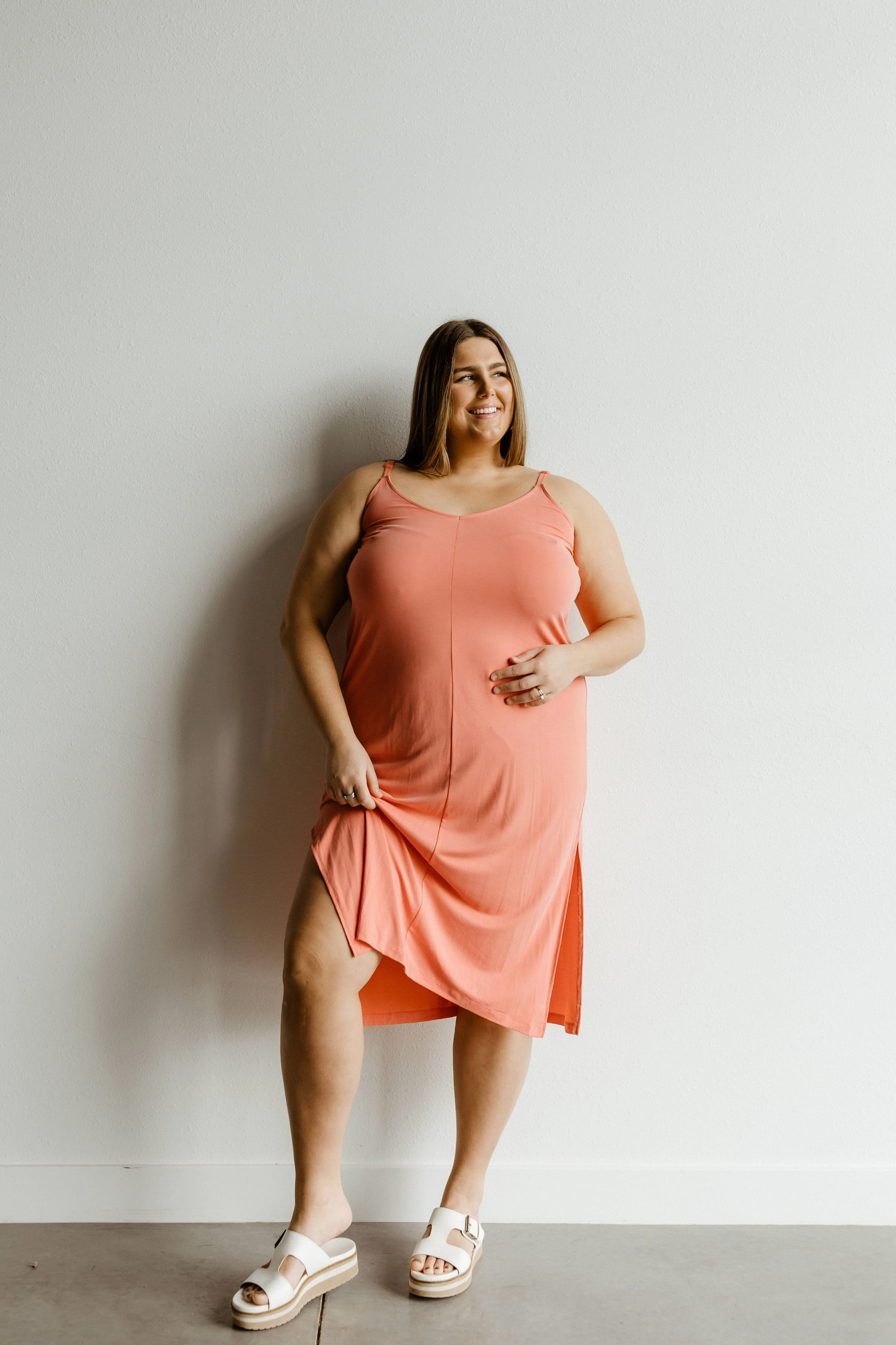 MIDI LENGTH SLIP DRESS IN CACTUS BLOSSOM