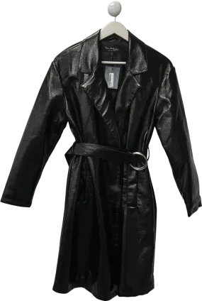 Miss Selfridge Black Faux Leather Trench Coat With Ring Belt UK 10