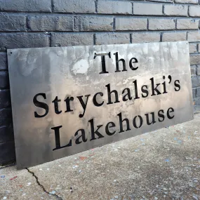 Modern Lake House Custom Metal Sign - Personalized Last Name Family Wall Art - Front Porch Signs - Garage Signs