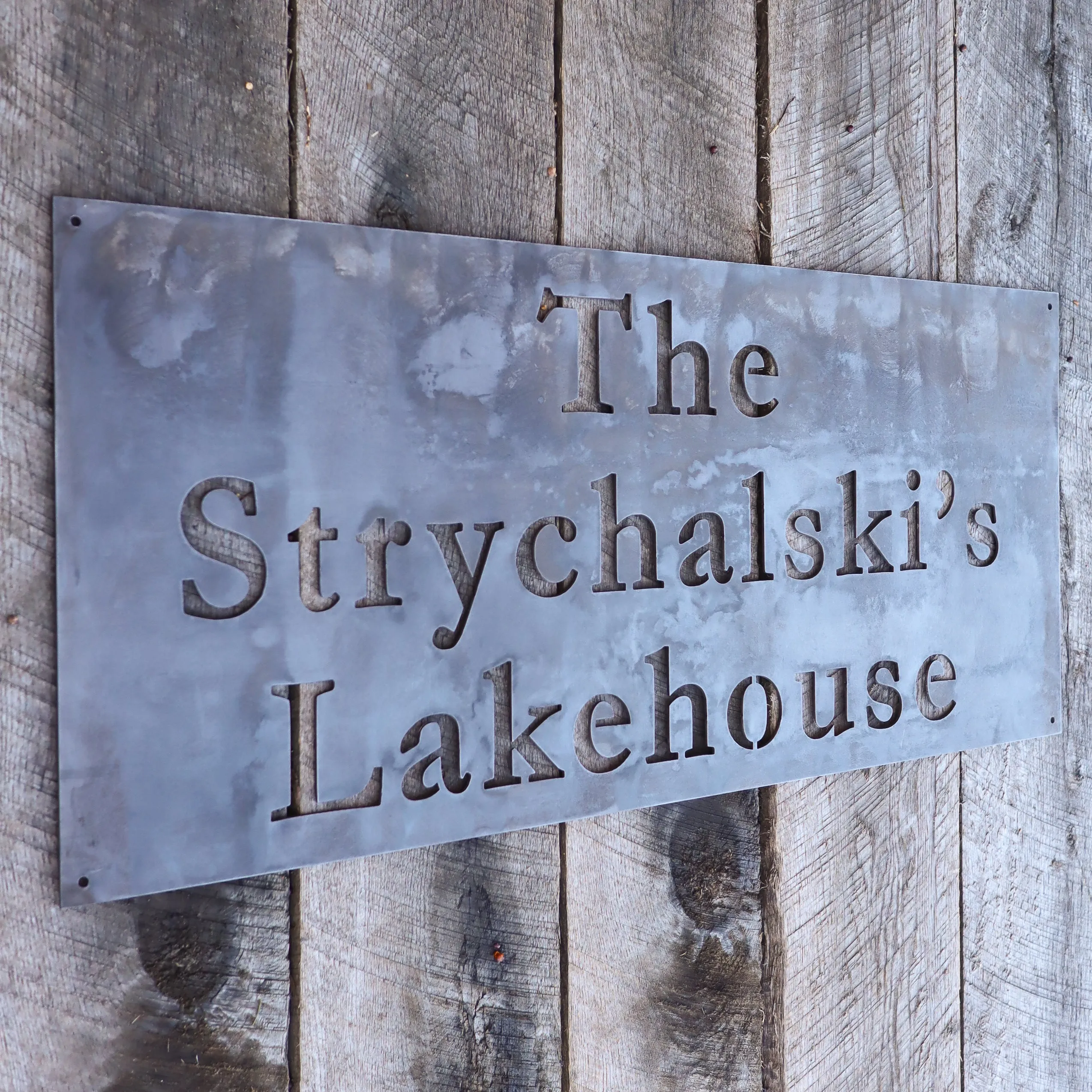 Modern Lake House Custom Metal Sign - Personalized Last Name Family Wall Art - Front Porch Signs - Garage Signs