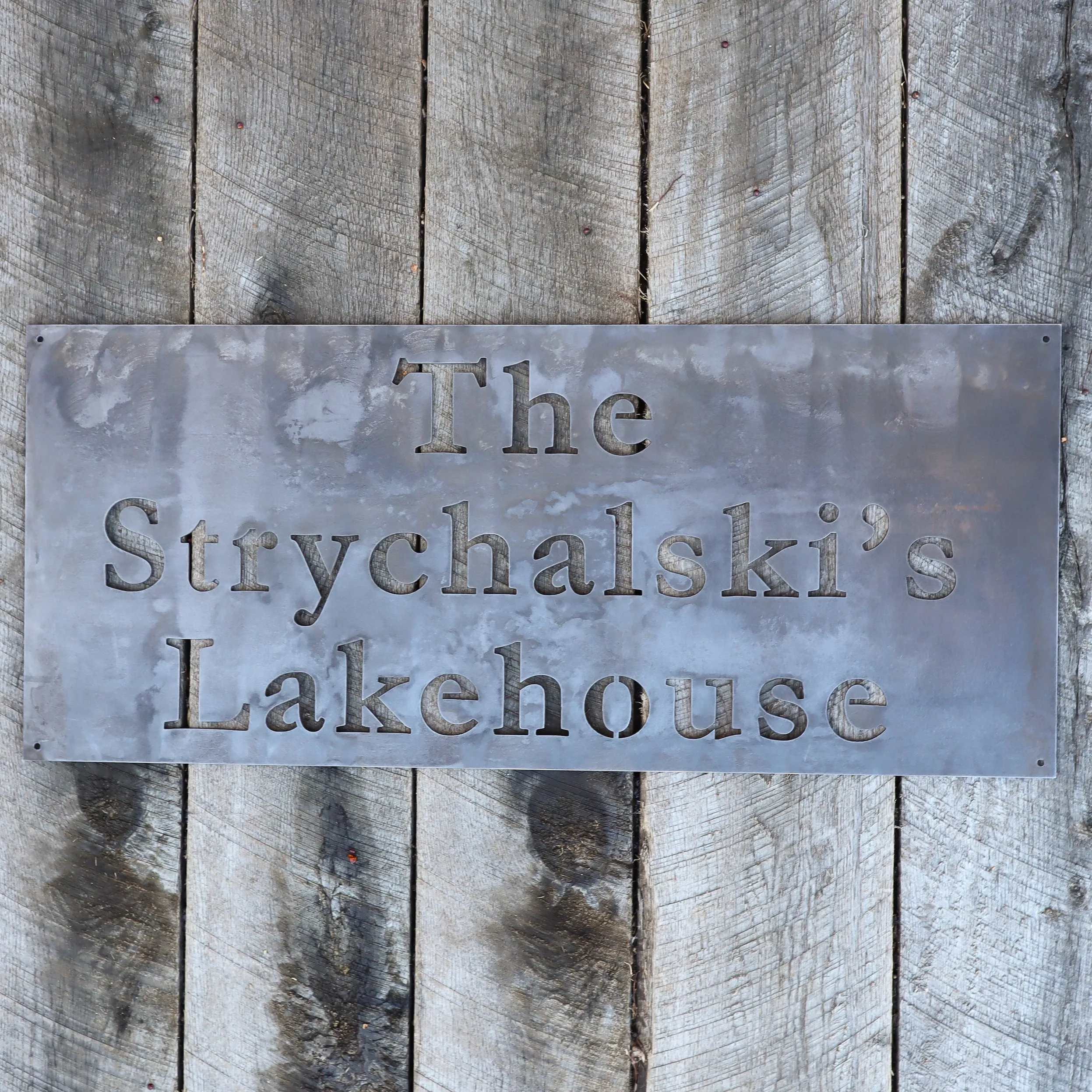 Modern Lake House Custom Metal Sign - Personalized Last Name Family Wall Art - Front Porch Signs - Garage Signs