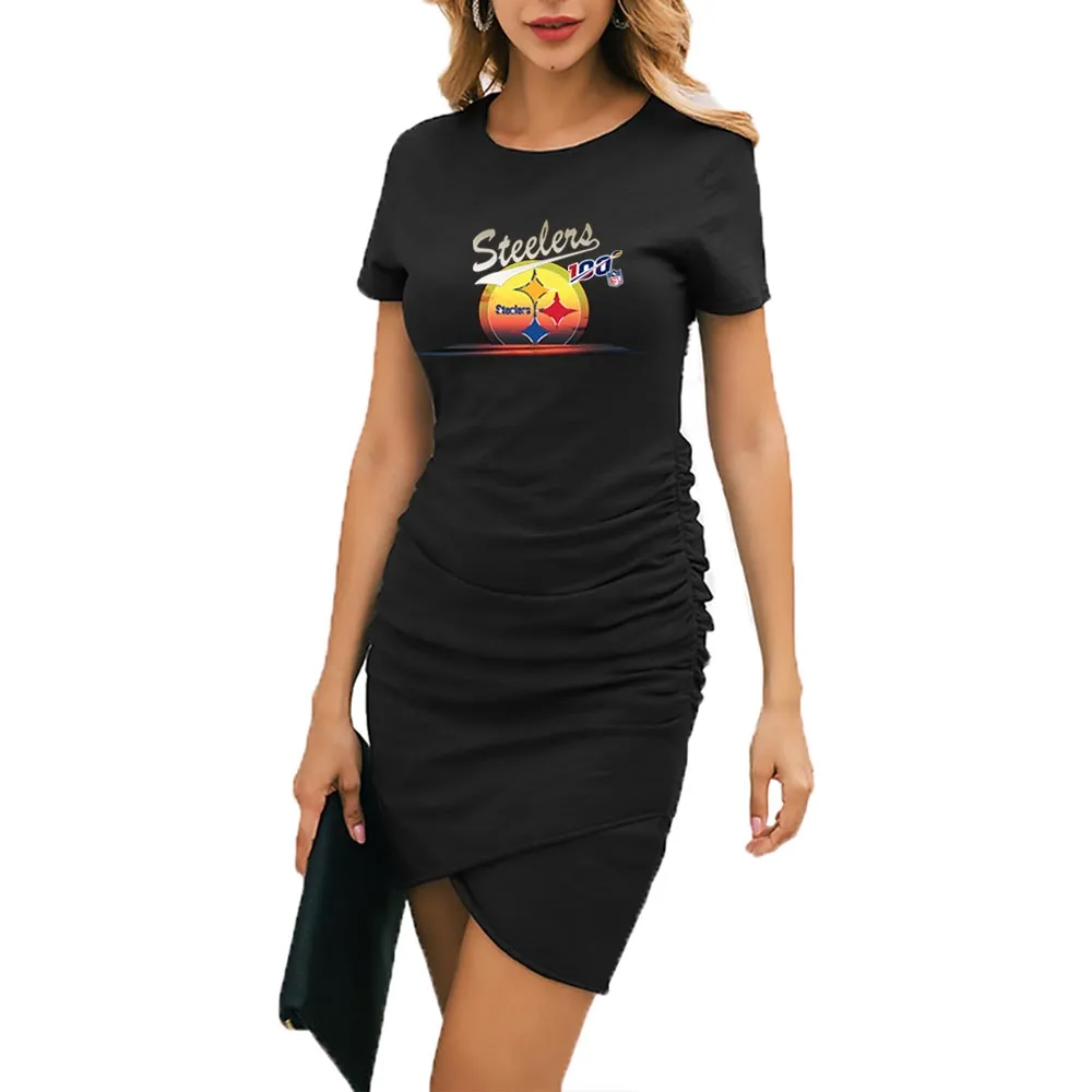 nfl 100 steelers Fan Dress Black| nfl Pittsburgh steelers Fans Women's Dress Mini Short Sleeve