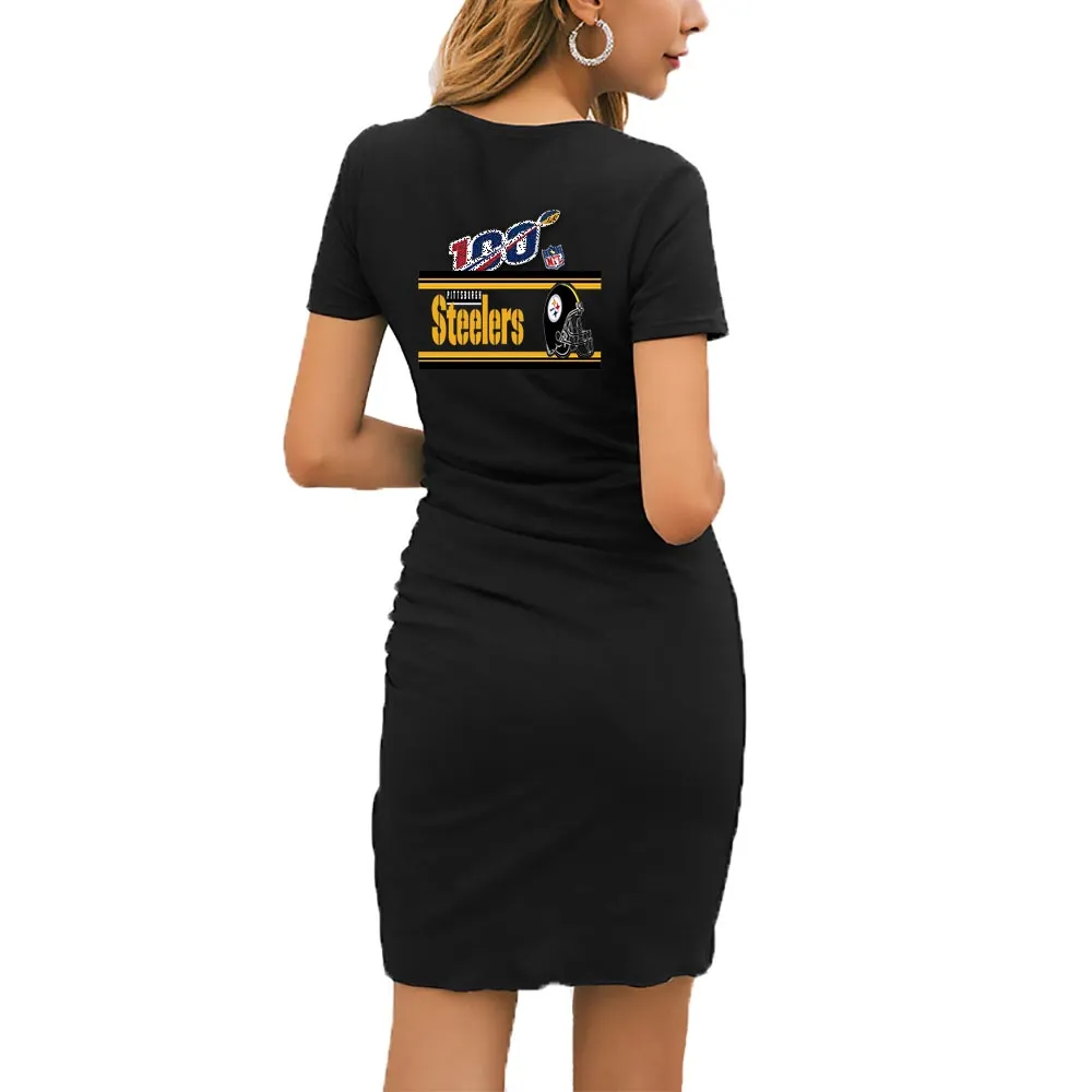 nfl 100 steelers Fan Dress Black| nfl Pittsburgh steelers Fans Women's Dress Mini Short Sleeve