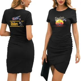 nfl 100 steelers Fan Dress Black| nfl Pittsburgh steelers Fans Women's Dress Mini Short Sleeve