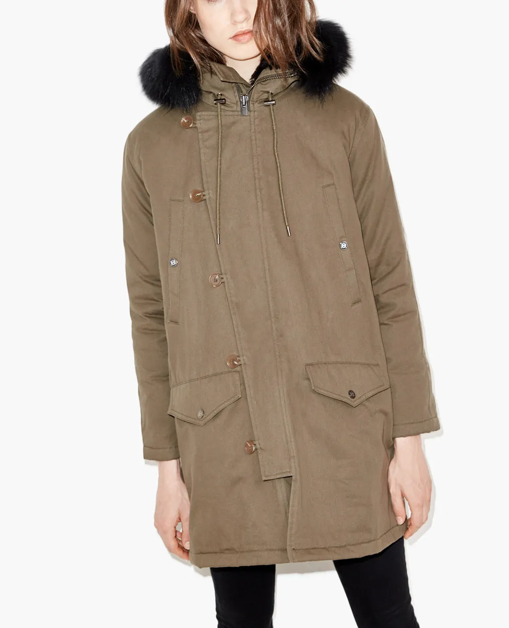 Parka en coton technique à capuche fourrure