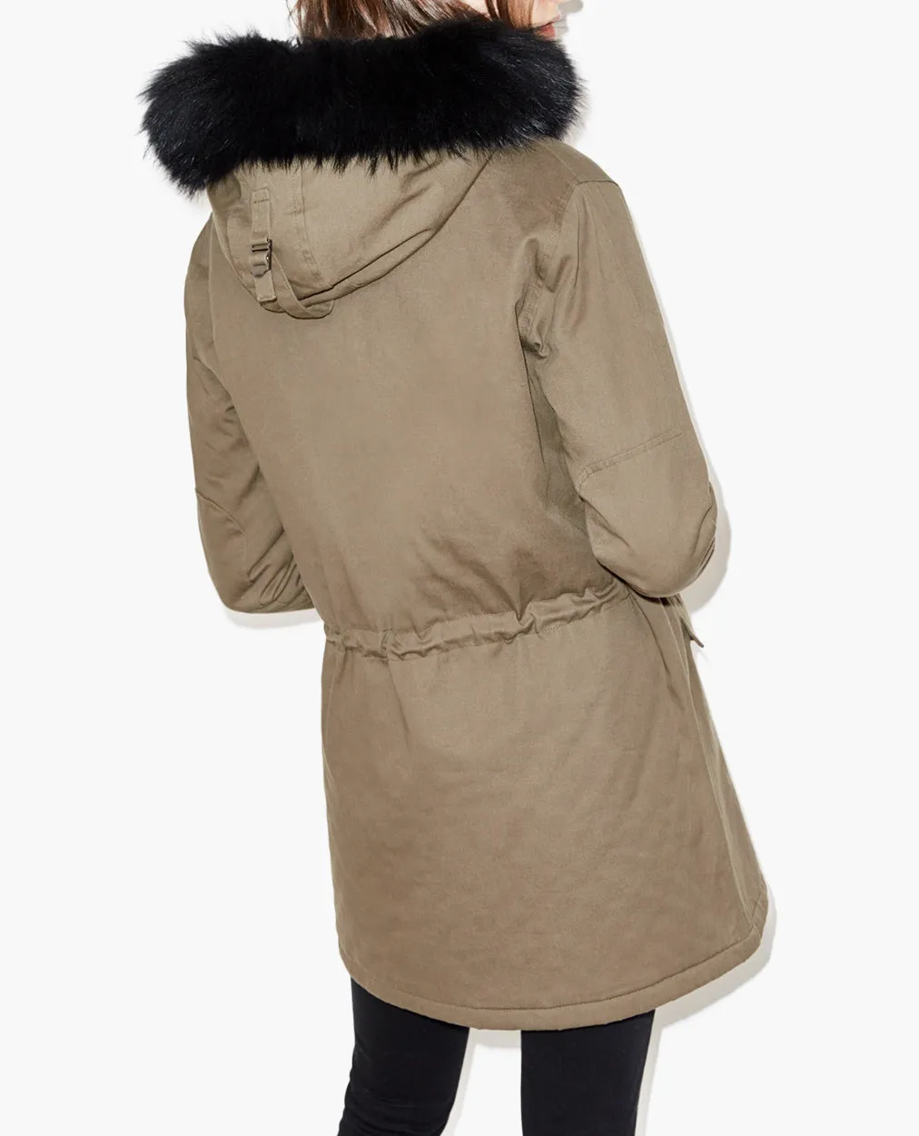 Parka en coton technique à capuche fourrure