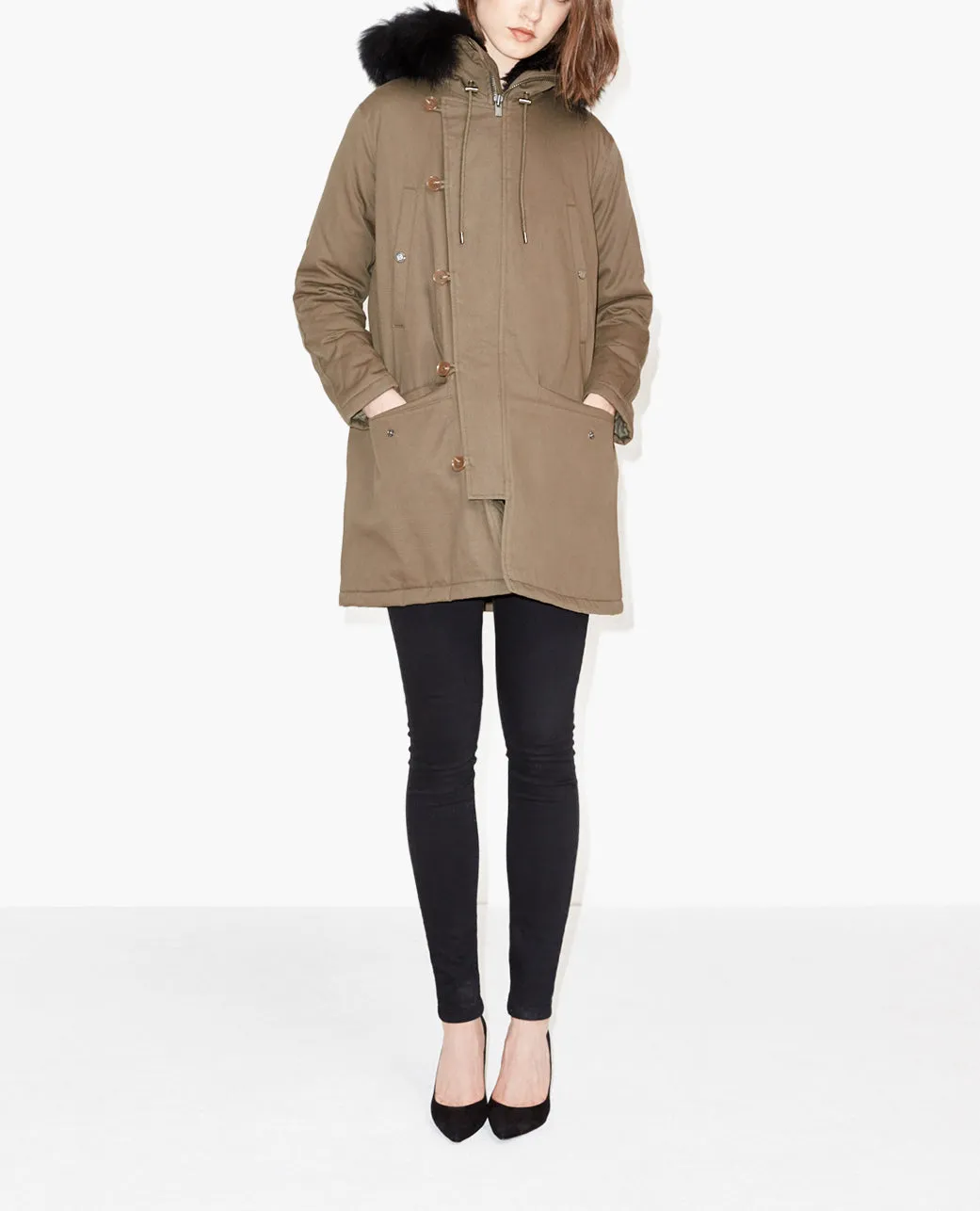 Parka en coton technique à capuche fourrure