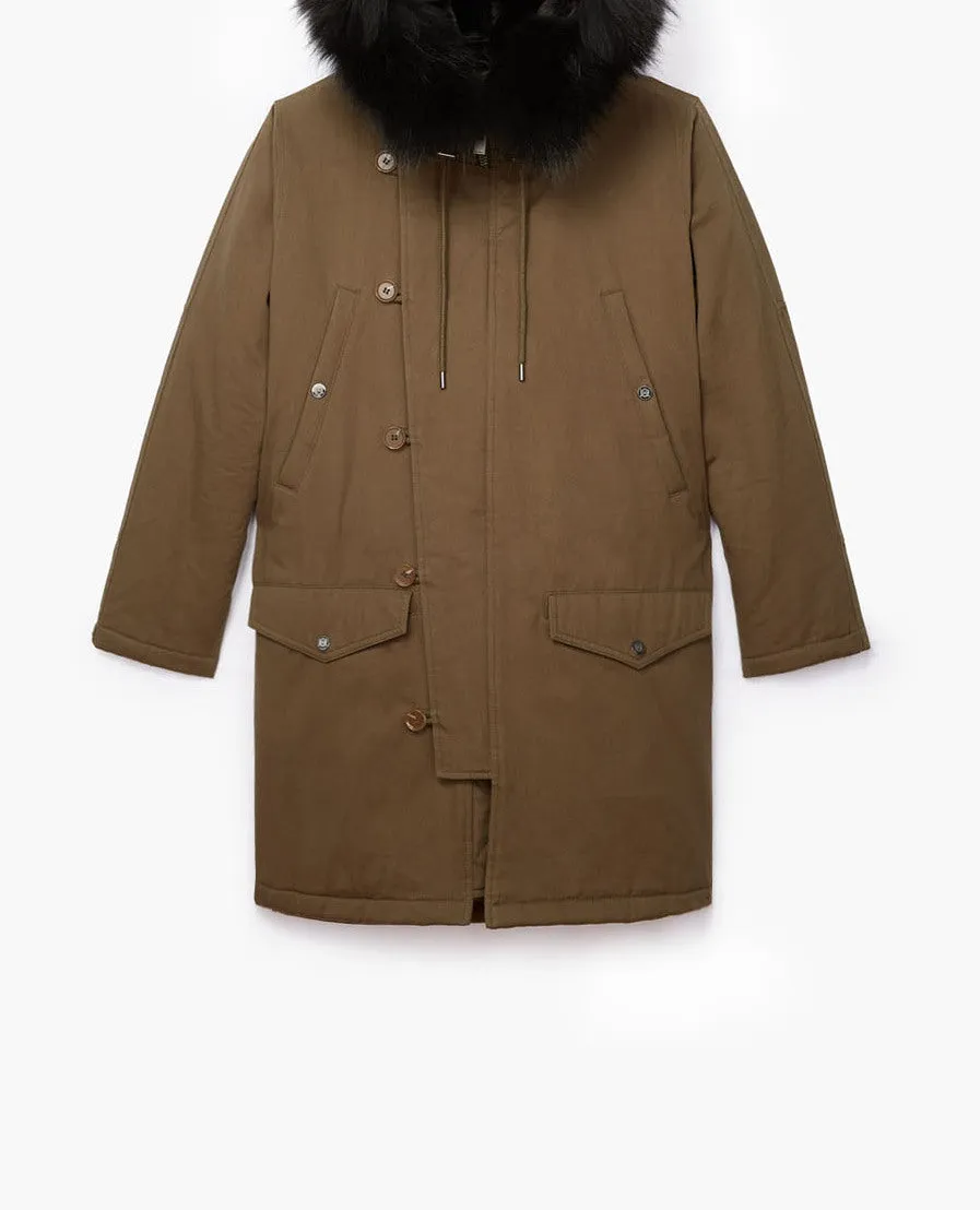 Parka en coton technique à capuche fourrure