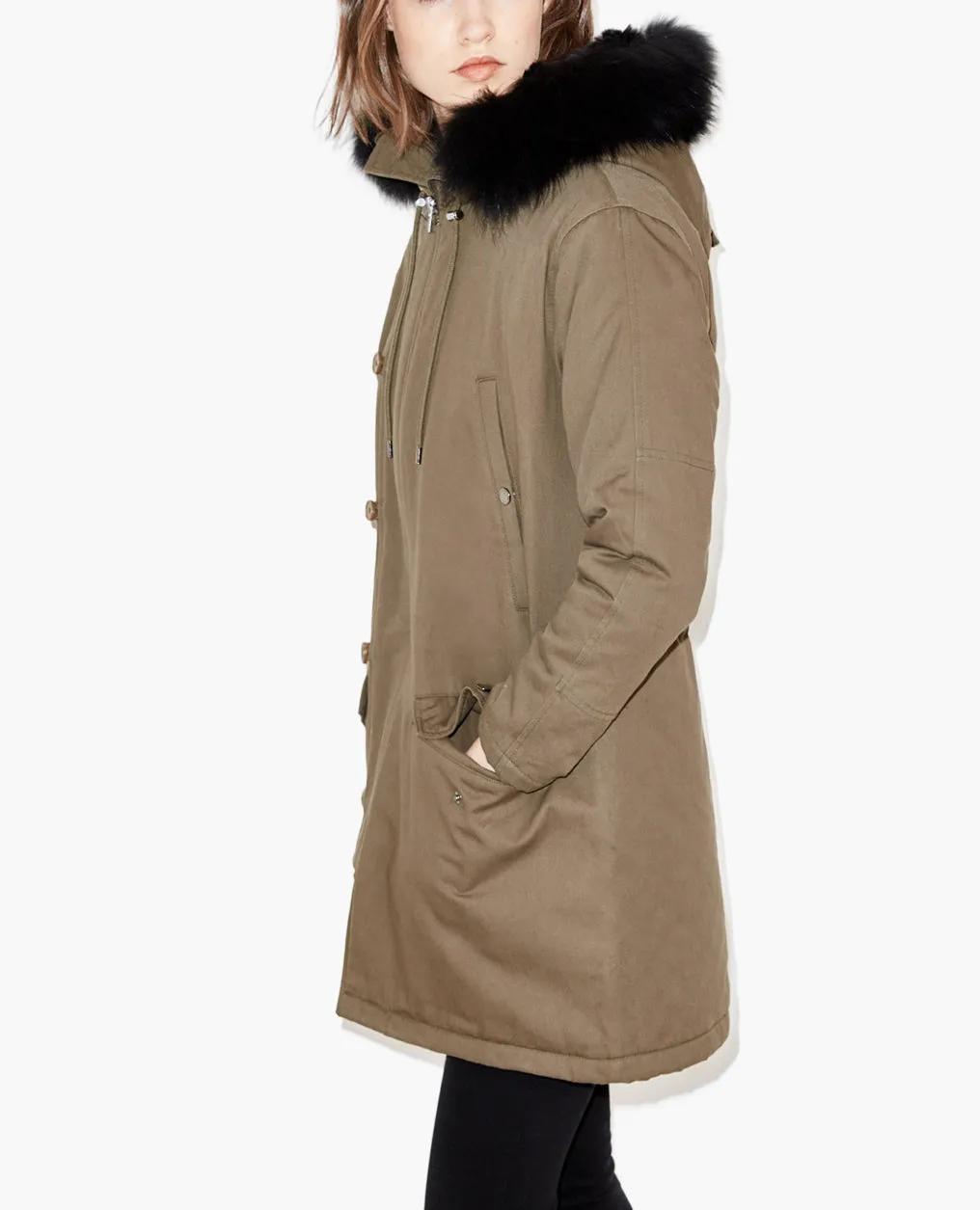 Parka en coton technique à capuche fourrure