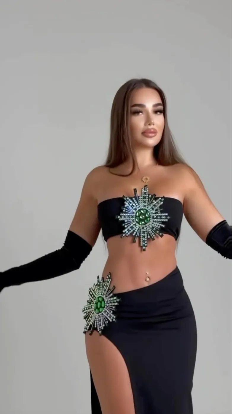 Party Dress Celebrity Fashion Stage Wear Performance Costume Women Bandage Sexy 2 Pieces Bodycon Long Dress Nightclub Party Birthday Dress