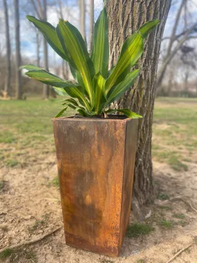 Pedestal Metal Planter - 14" x 14" x 26" Tall Large Planter - Front Door Decor - Planter Pot - Raw Steel Will Develop Natural Rusty Patina - Minimalist