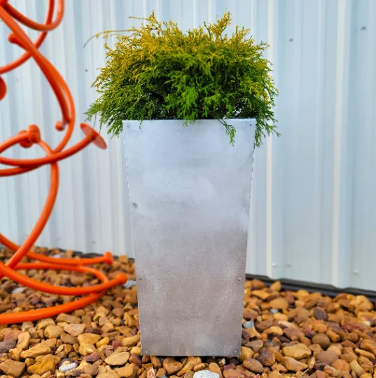 Pedestal Metal Planter - 14" x 14" x 26" Tall Large Planter - Front Door Decor - Planter Pot - Raw Steel Will Develop Natural Rusty Patina - Minimalist