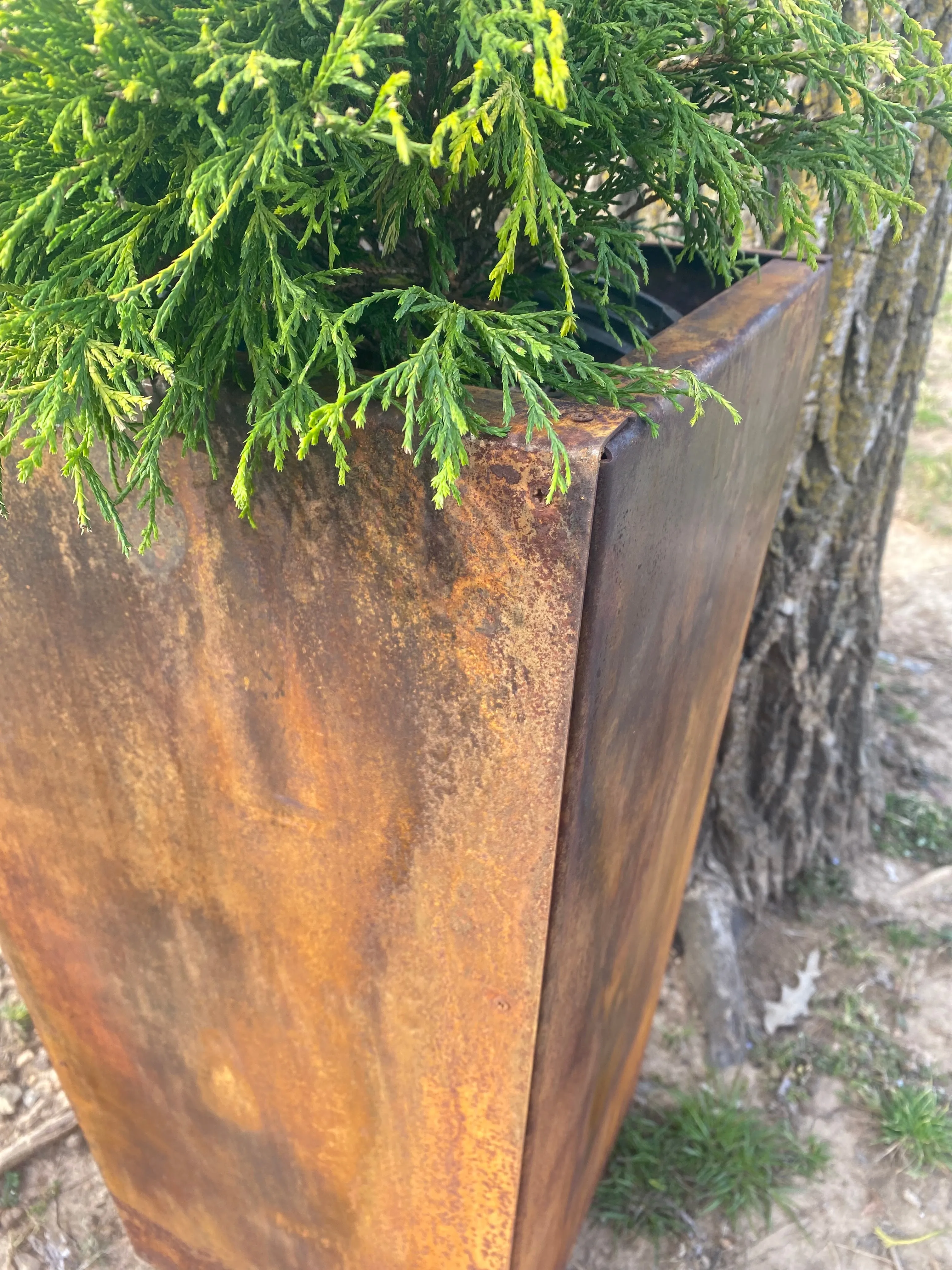 Pedestal Metal Planter - 14" x 14" x 26" Tall Large Planter - Front Door Decor - Planter Pot - Raw Steel Will Develop Natural Rusty Patina - Minimalist
