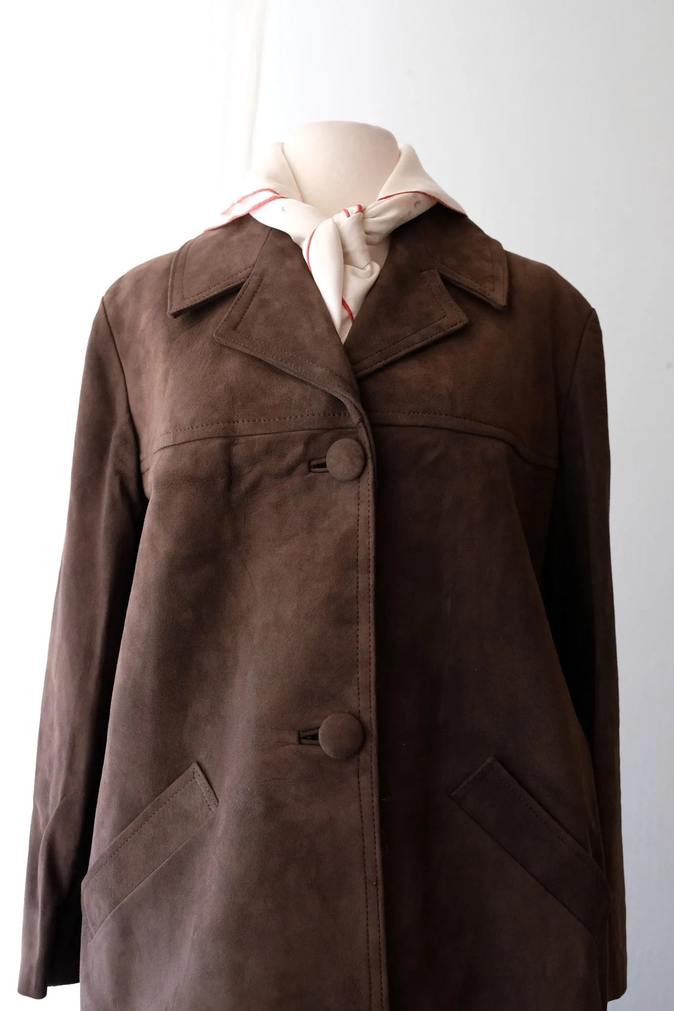 Perfect 1960's NOS Black Coffee Suede Leather Coat / Sz M/L