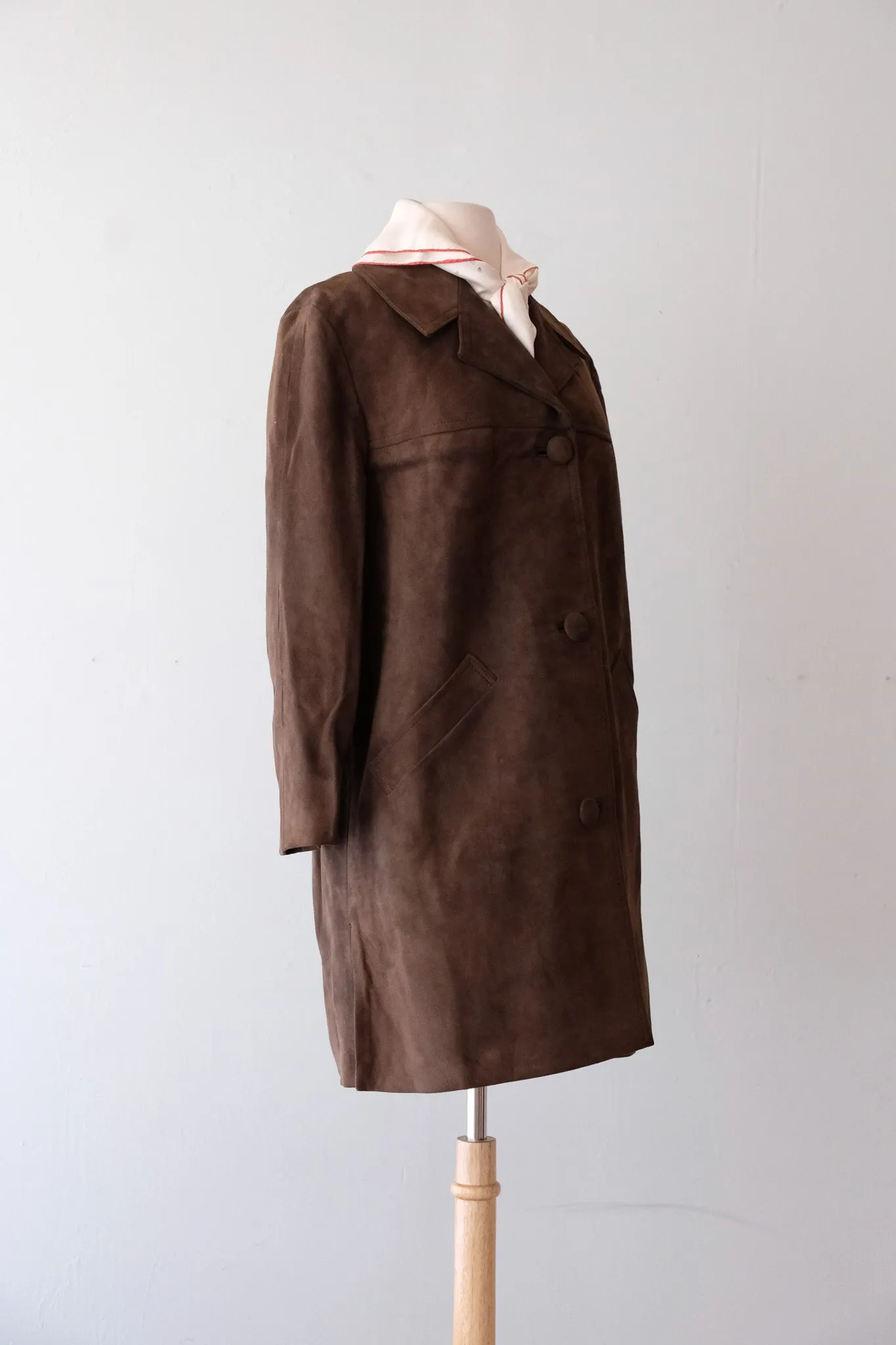Perfect 1960's NOS Black Coffee Suede Leather Coat / Sz M/L