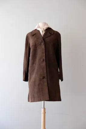 Perfect 1960's NOS Black Coffee Suede Leather Coat / Sz M/L
