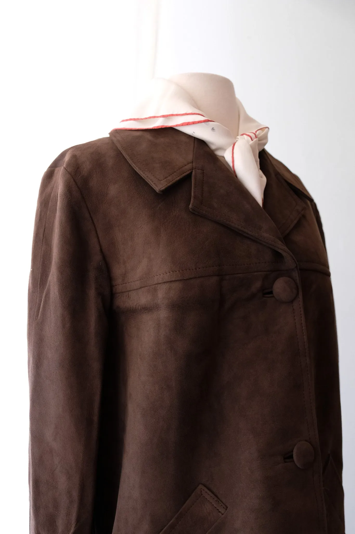 Perfect 1960's NOS Black Coffee Suede Leather Coat / Sz M/L