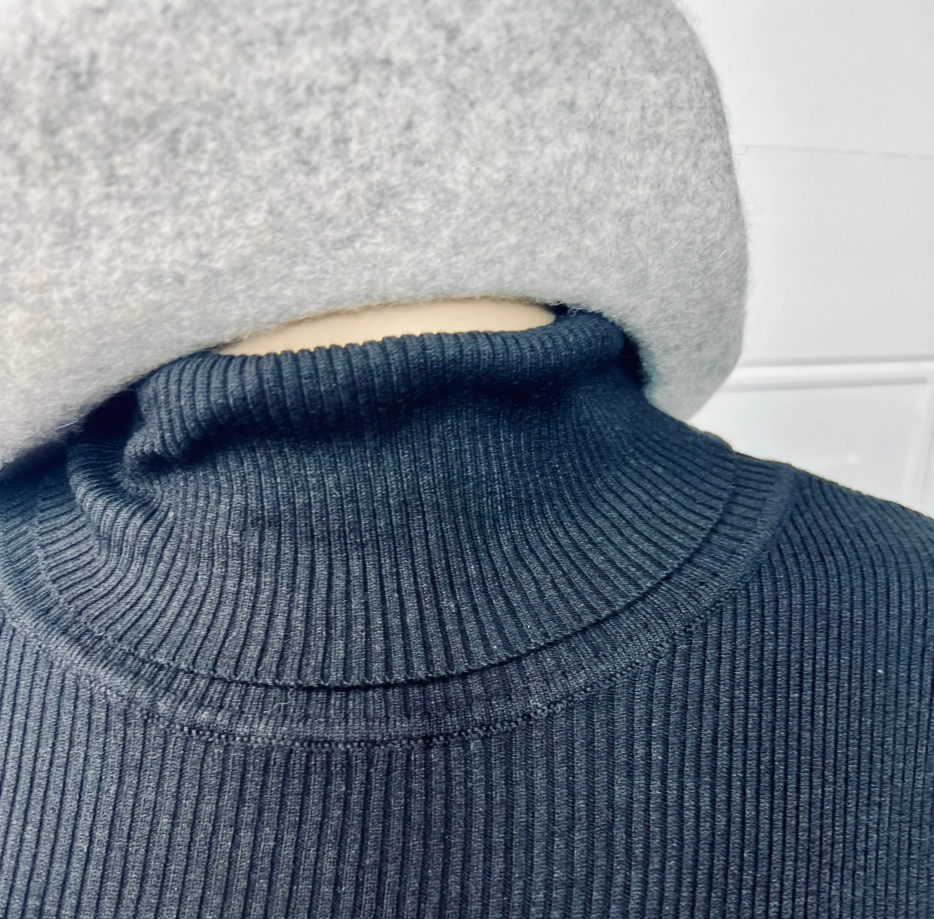 Plum or Black Ribbed Turtleneck Long Sleeve Sweater Dress