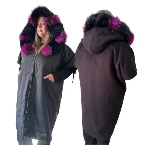 Puffer Cashmere Black Quilted Double-Sided Long Coat Vest Cape with Hood - Stylish and Warm Women's Outerwear Plus size