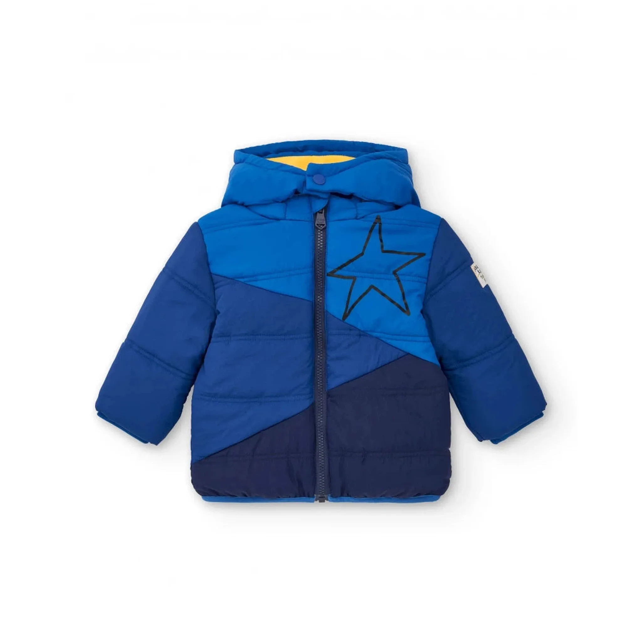 Quilted technical parka for boys in blue with printed star