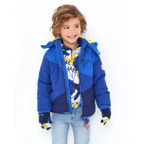 Quilted technical parka for boys in blue with printed star