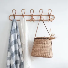 Rattan Hanging Wall Hooks Shelf - Coat Rack Bathroom Towel Hanger Bedroom - Boho Hat Kids Clothes Entryway  Organizer - Kids Room Home Decor