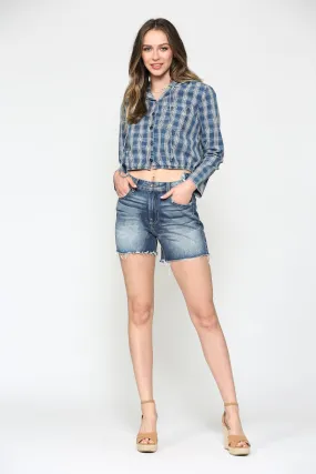 [REBEL] PLAID CROPPED HOODIE