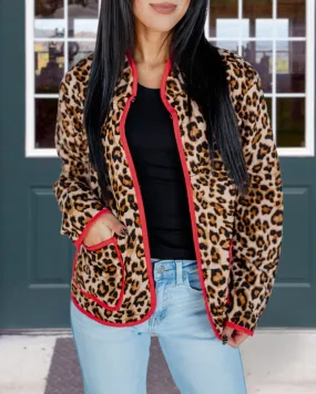 Red Piping Leopard Quilted Jacket