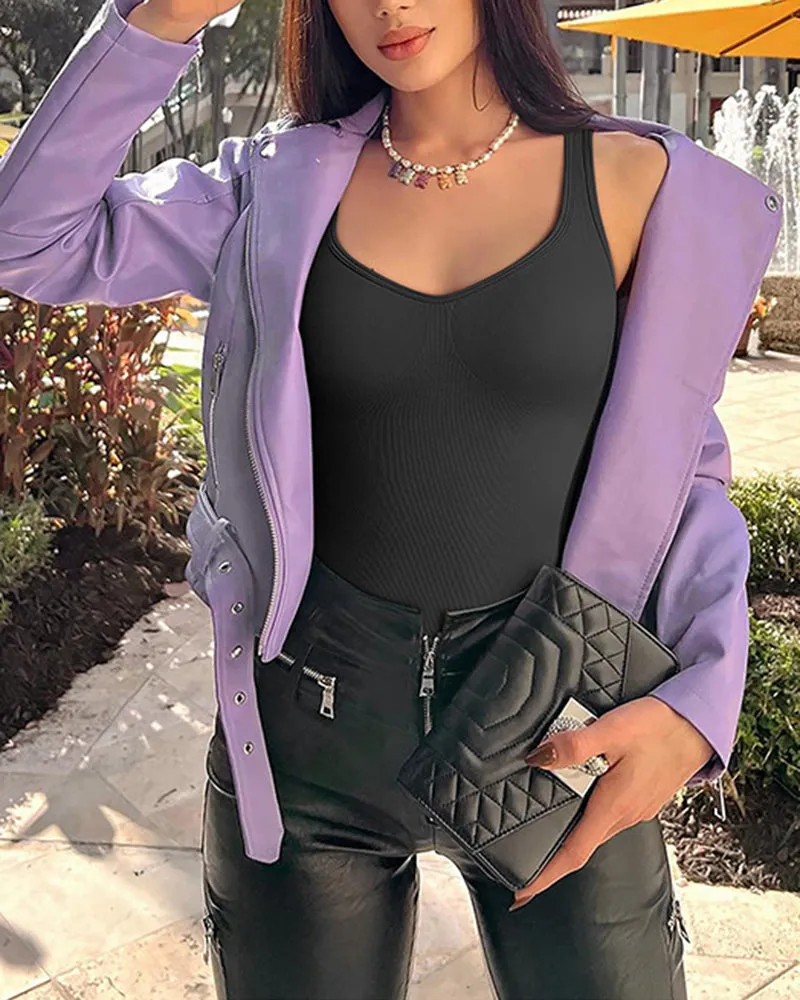 Ribbed V-neck Sleeveless Tank Bodysuits