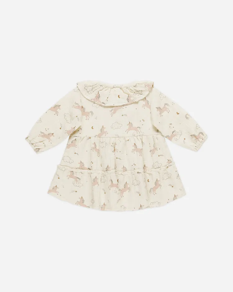 RUFFLE COLLAR BUTTON DRESS || UNICORNS