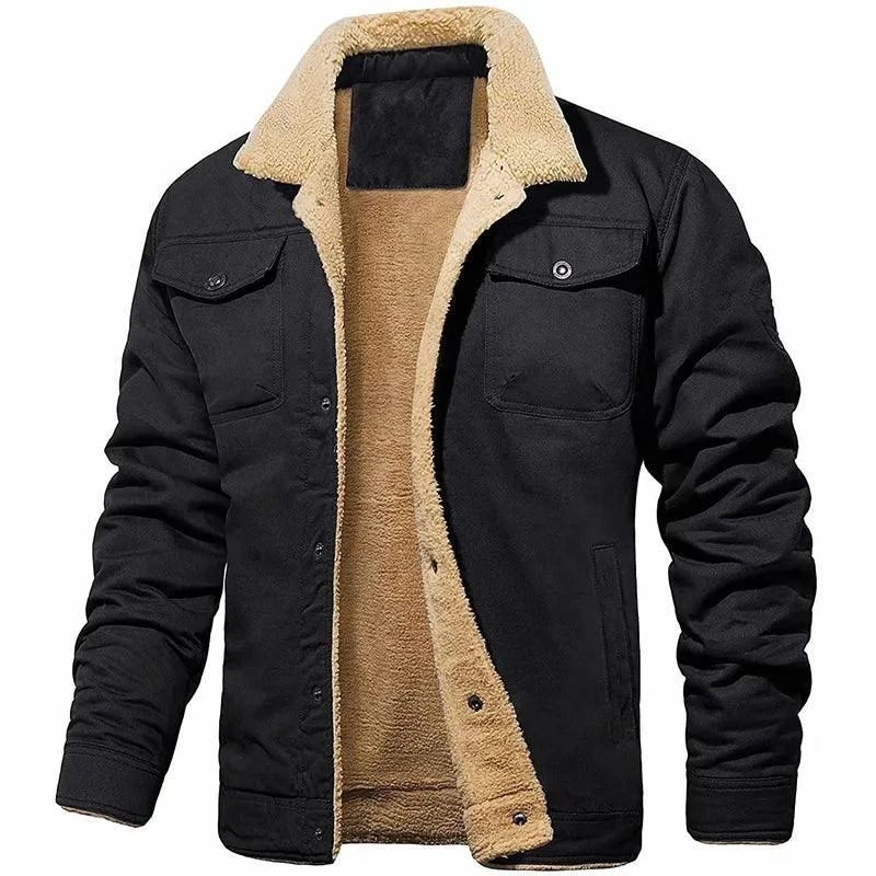 Safari-Inspired Style Men's Slim Double Pocket Long Sleeve Fleece Casual Jacket