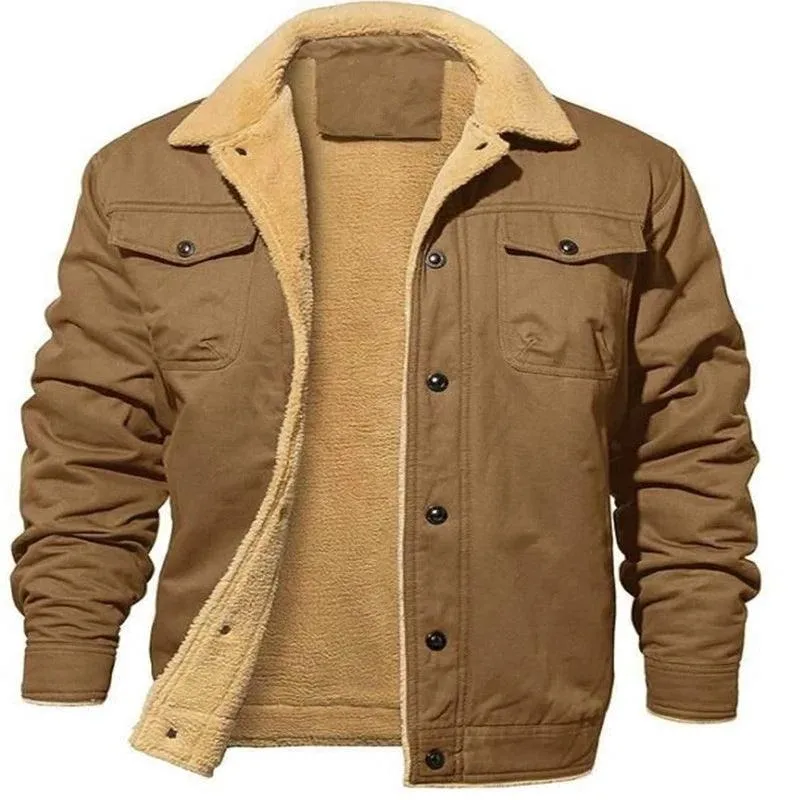 Safari-Inspired Style Men's Slim Double Pocket Long Sleeve Fleece Casual Jacket